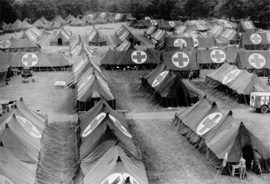 Photograph of many BGH tents with crosses
